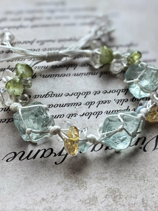 Aquamarine crystal woven bracelet