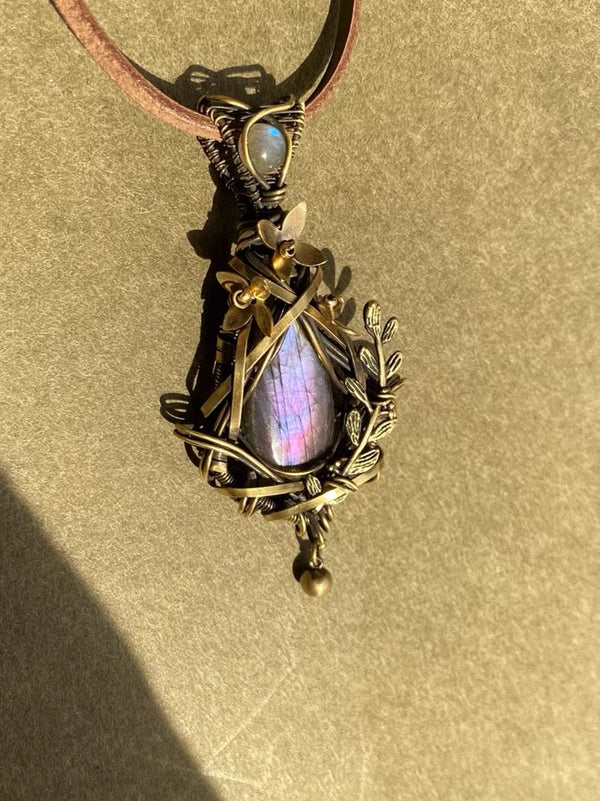 Handcrafted Labradorite and Bronze Wire Wrapped Pendant