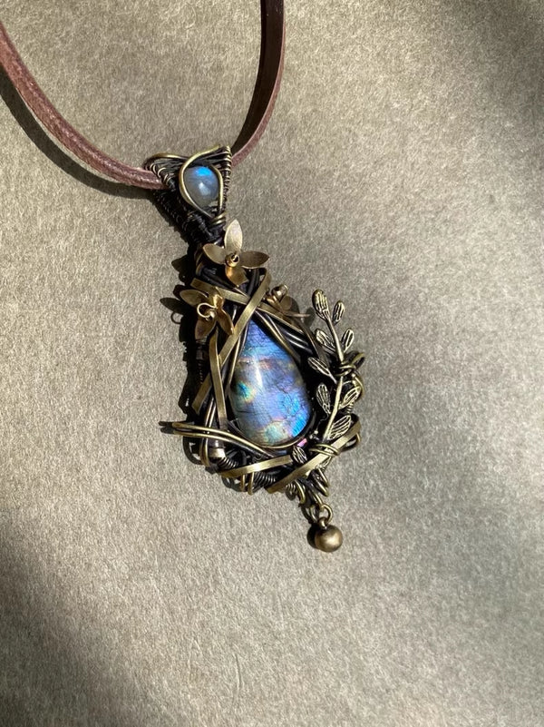 Handcrafted Labradorite and Bronze Wire Wrapped Pendant