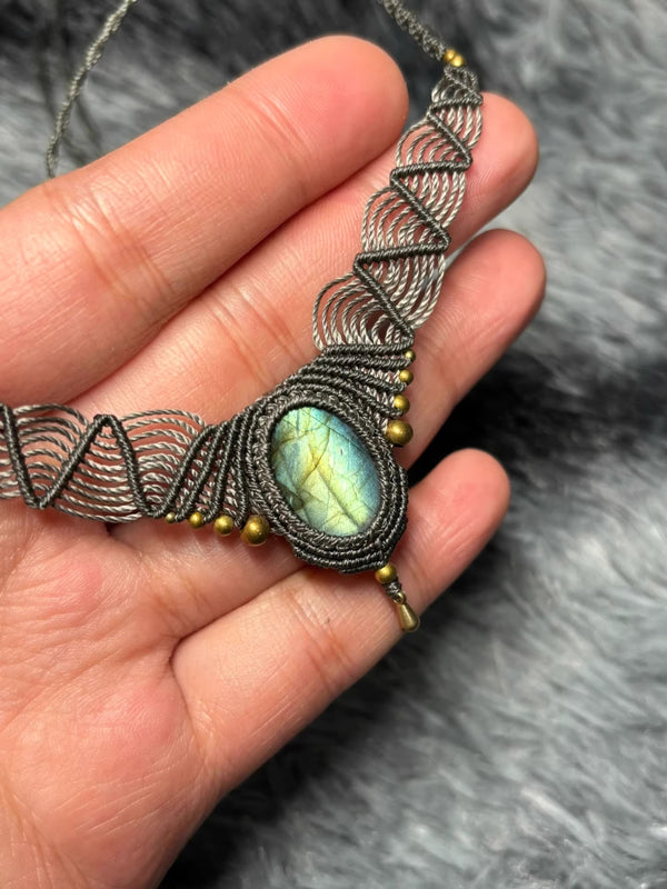 Labradorite crystal macrame design necklace