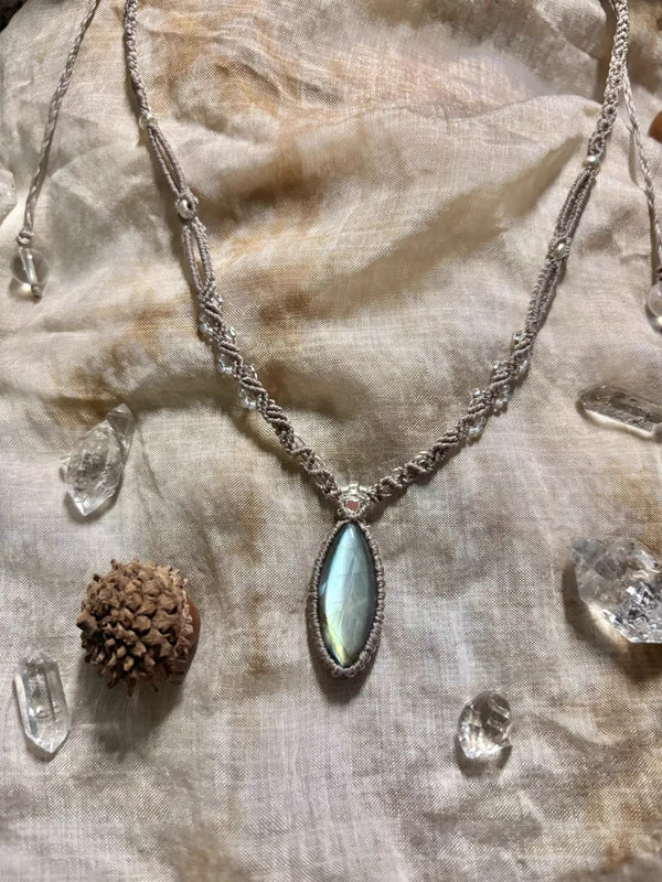 Ethereal Labradorite Stone Macrame Necklace