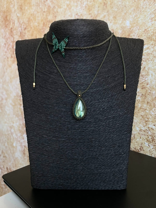 Elegant Green Labradorite Butterfly Necklace