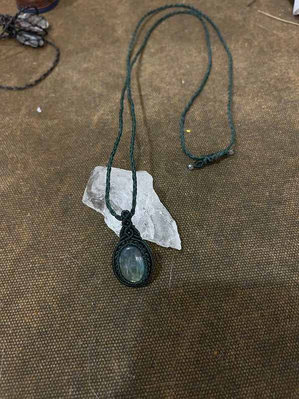 Handcrafted Dark Green Labradorite Pendant Necklace