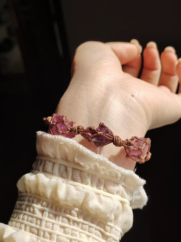 Purple fluorite hand knitting bracelet