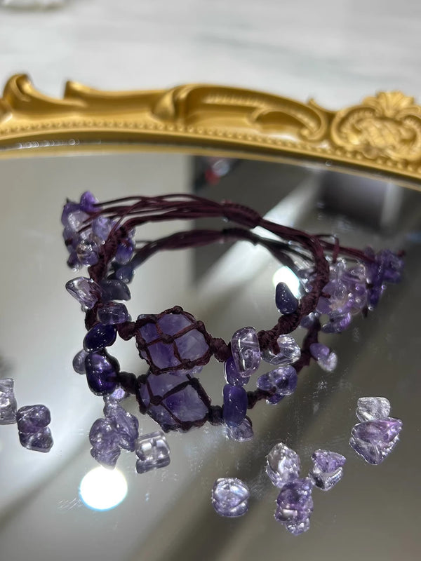 Handmade macrame amethyst crystal Jewelry