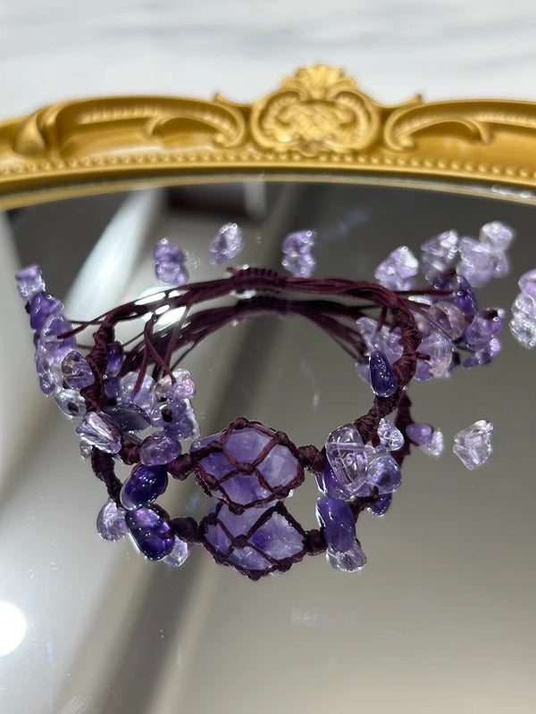 Handmade macrame amethyst crystal Jewelry