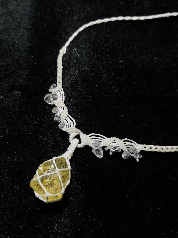 Topaz crystal lace woven necklace