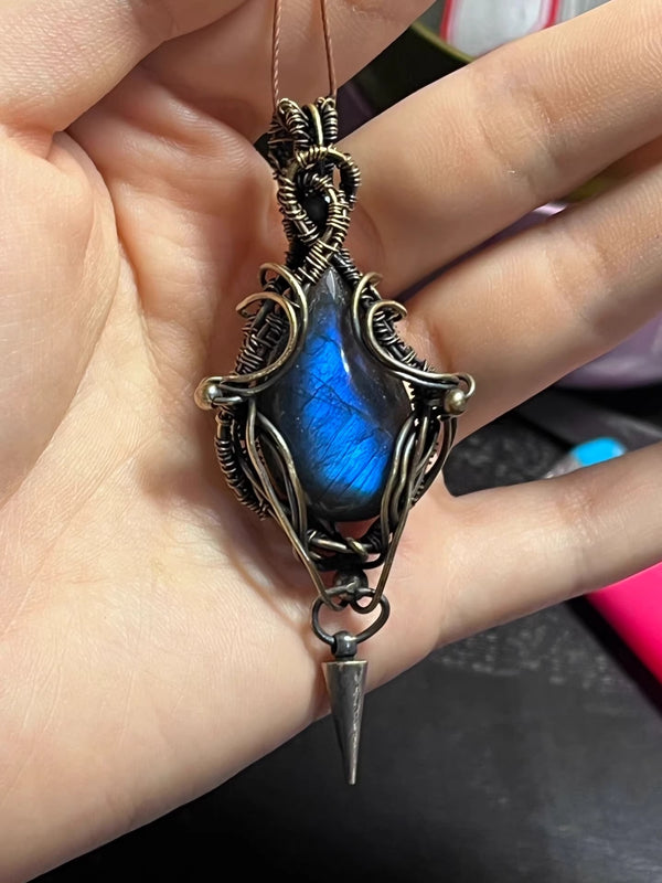 Gothic Elegance: Labradorite Wire Wrapped Pendant