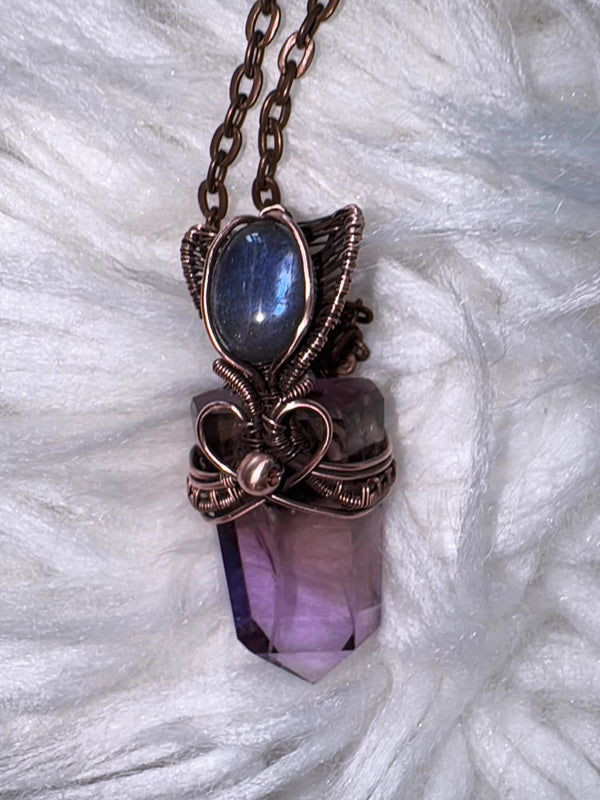 Copper wrapped amethyst crystal dainty necklace