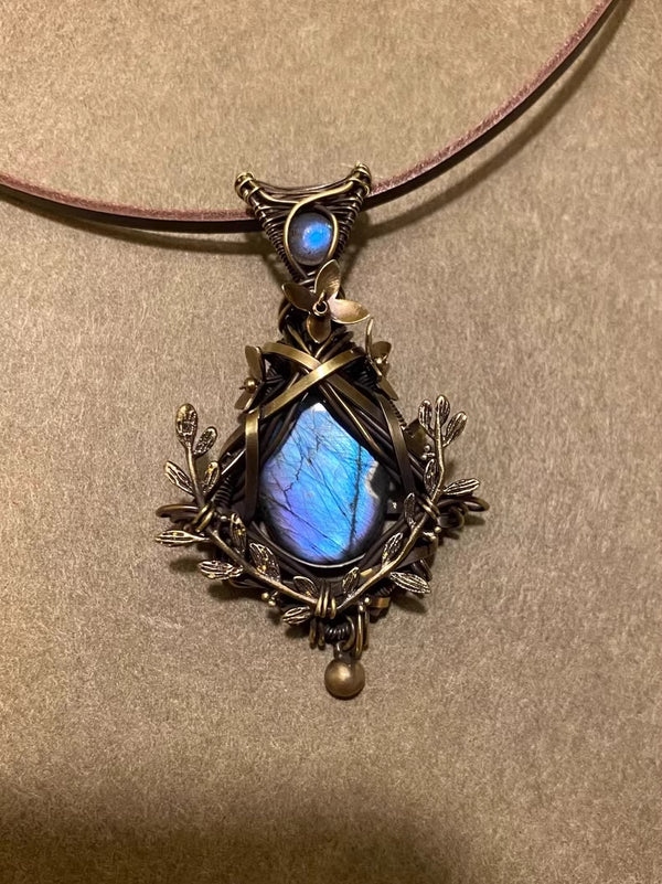 Handcrafted Labradorite and Bronze Wire Wrapped Pendant