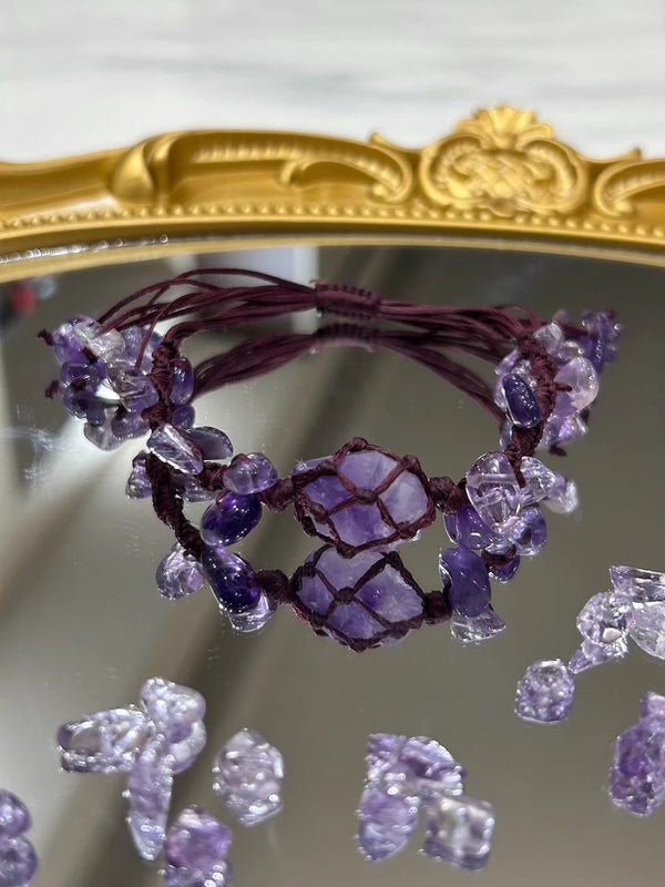 Handmade macrame amethyst crystal Jewelry