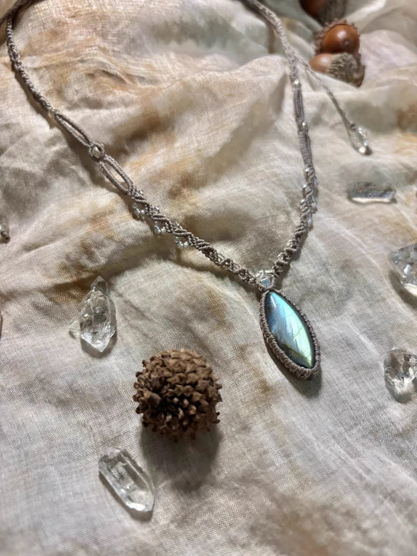 Ethereal Labradorite Stone Macrame Necklace