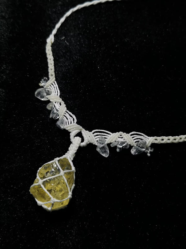 Topaz crystal lace woven necklace