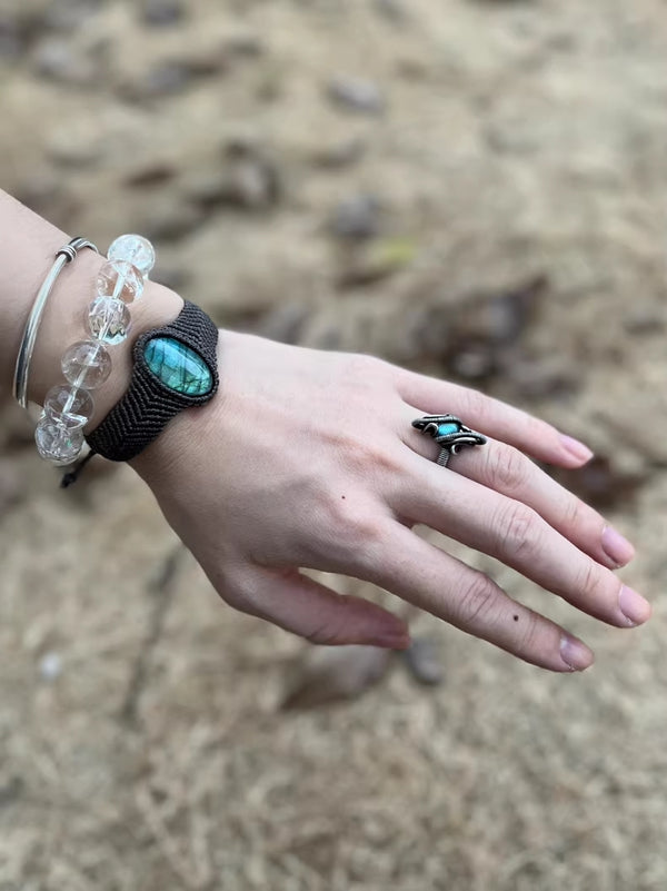 Labradorite stone woven macrame bracelet