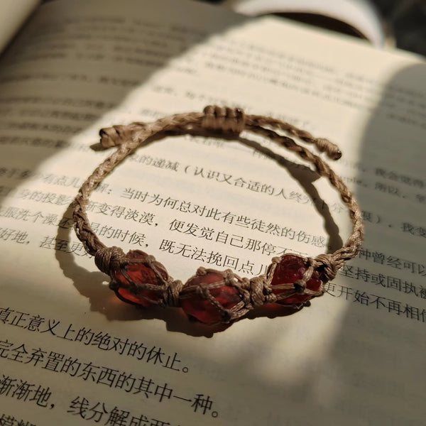 Strawberry quartz wax thread woven bracelet