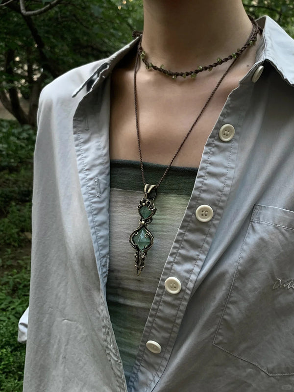 Green fluorite chakra pendant doublet necklace